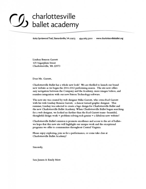 Charlottesville Ballet Letterhead