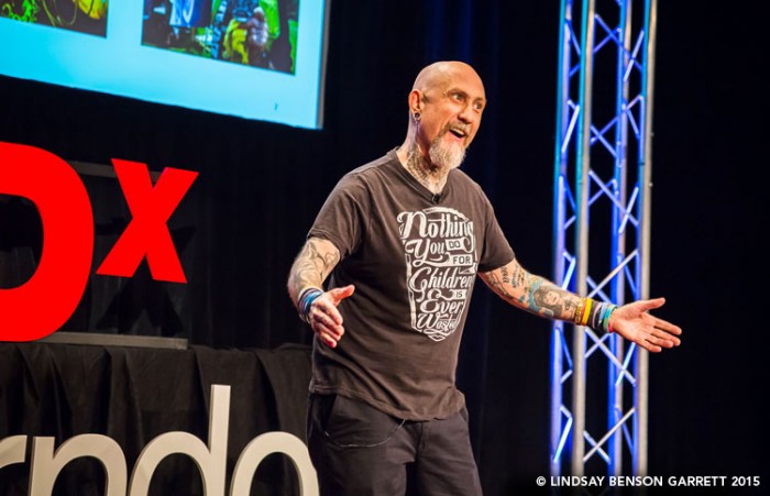 "Tattoo Tom" at TEDx Herndon 2015, photo by Lindsay Benson Garrett