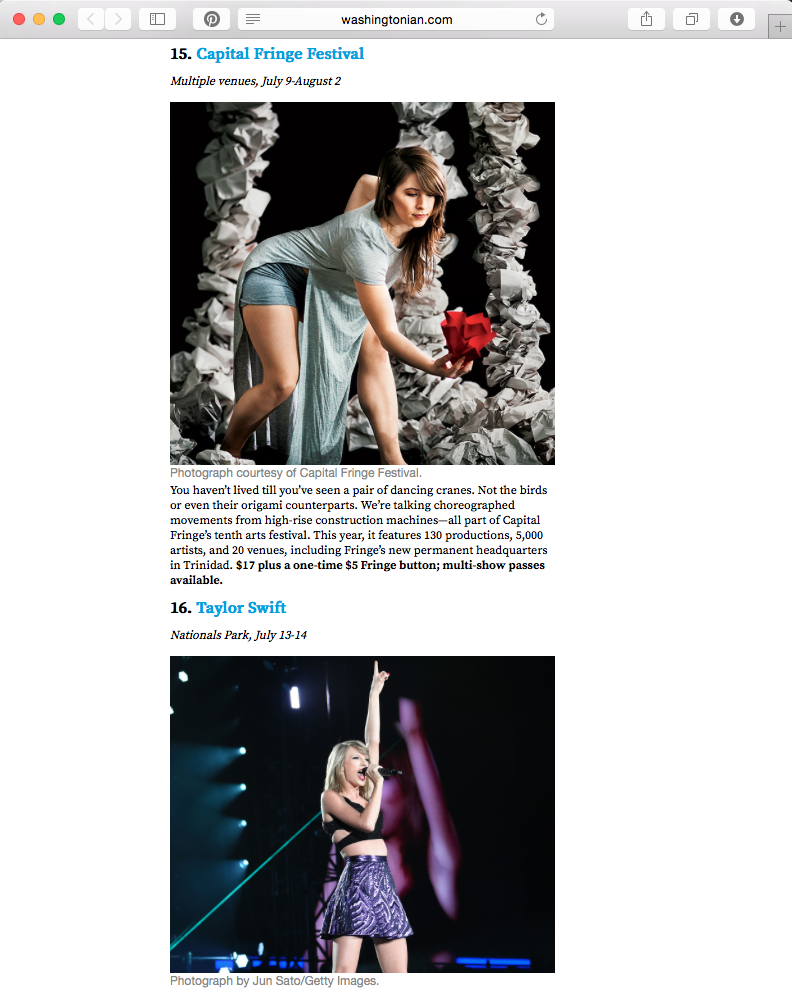 Washingtonian's pick for the summer, listed above Taylor Swift.